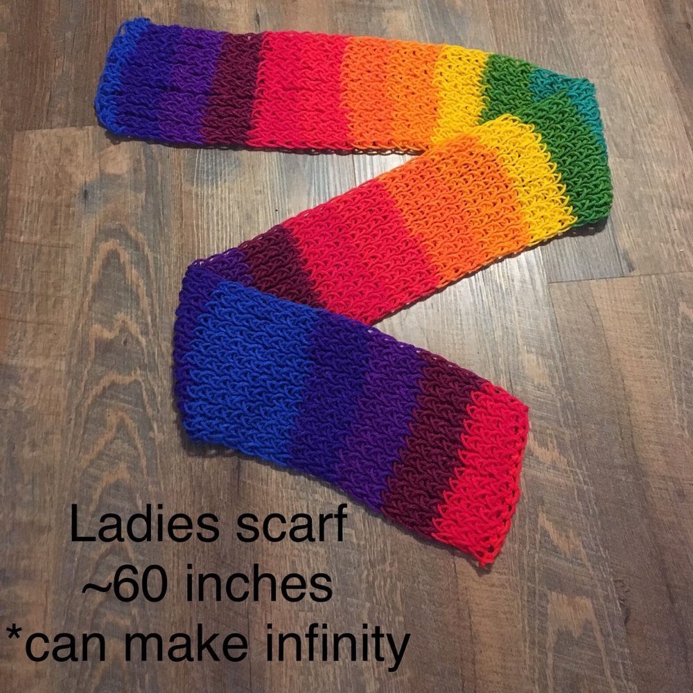 New ladies rainbow scarf hand knit